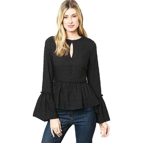 Gothic Black Victorian Ruffle Flared Sleeve Blouse - Picture 2 of 7